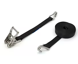 Tot 2,5T - Standaard Spanband - 1,5T - 6,5m - 35mm - 2-delig - Ratel en spitshaken - RVS - Zwart Tot 2,5T - Standaard Spanband - 1,5T - 6,5m - 35mm - 2-delig - Ratel en spitshaken - RVS - Zwart